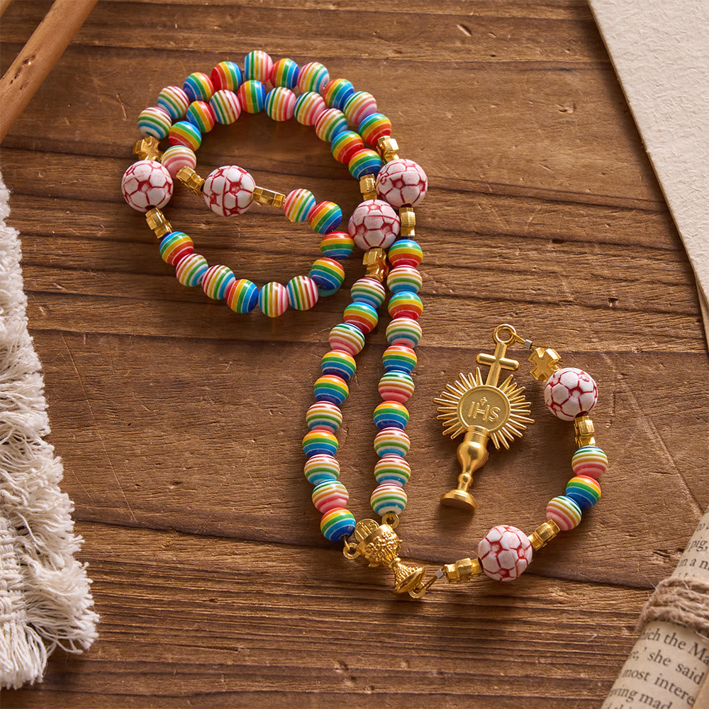 Christianartworkshop Rainbow Soccer Bead with Holy Grail & Monstrance Prayer Rosary - image 4