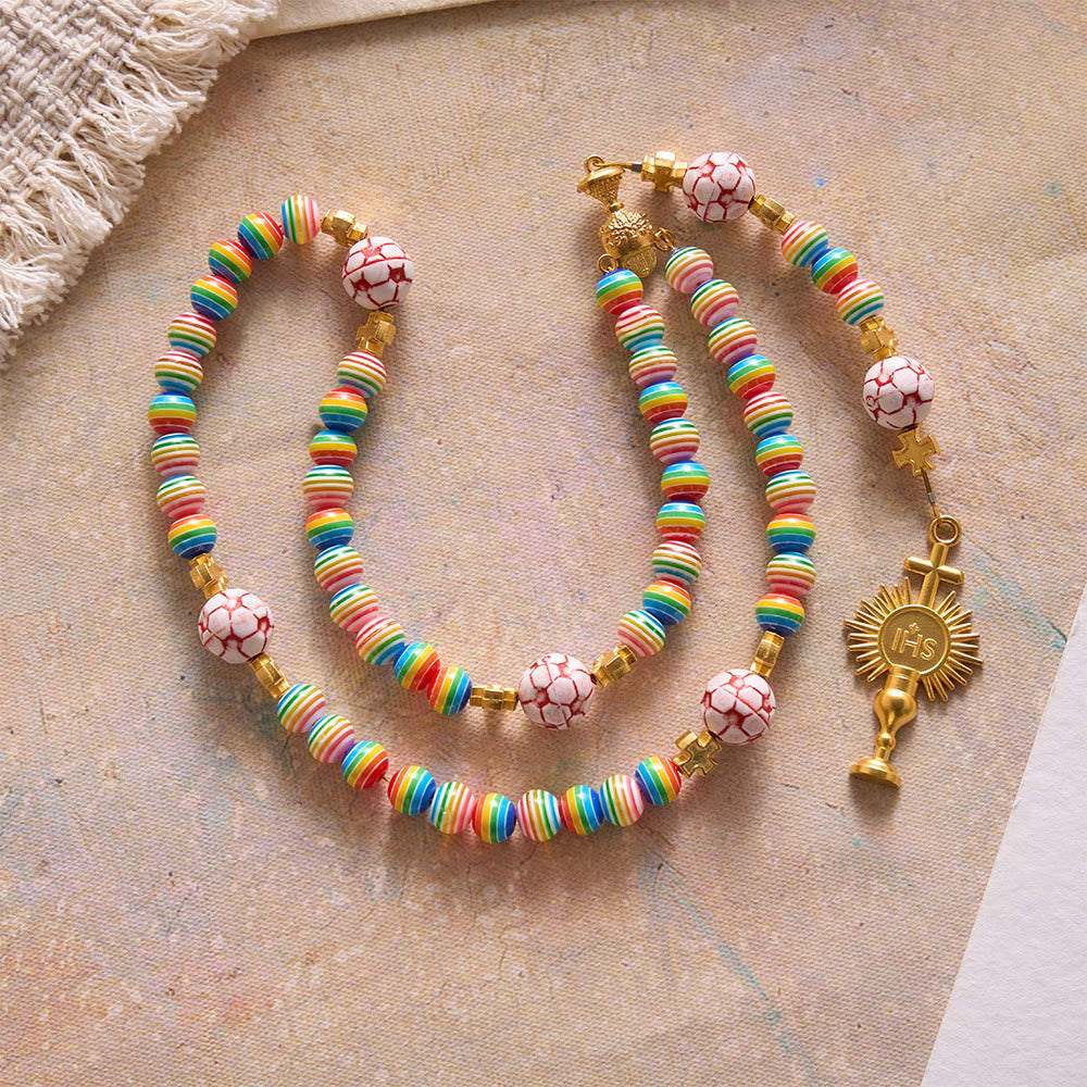 Christianartworkshop Rainbow Soccer Bead with Holy Grail & Monstrance Prayer Rosary - image 2