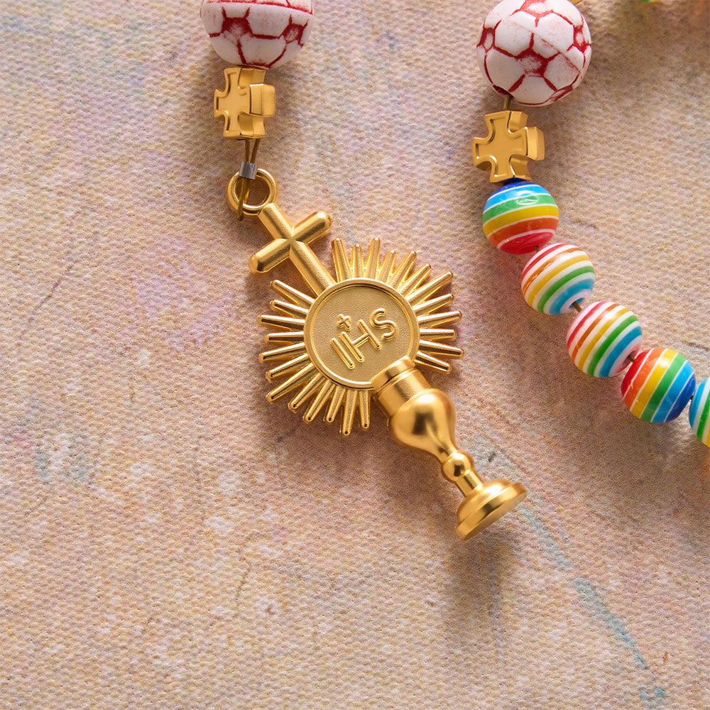 Christianartworkshop Rainbow Soccer Bead with Holy Grail & Monstrance Prayer Rosary - image 7