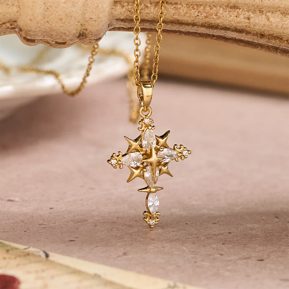 Christianartworkshop Star Accent Marquise Crystal Sacred Cross Pendant Necklace: Timeless Emblem of Radiant Heavenly Faith - image 2