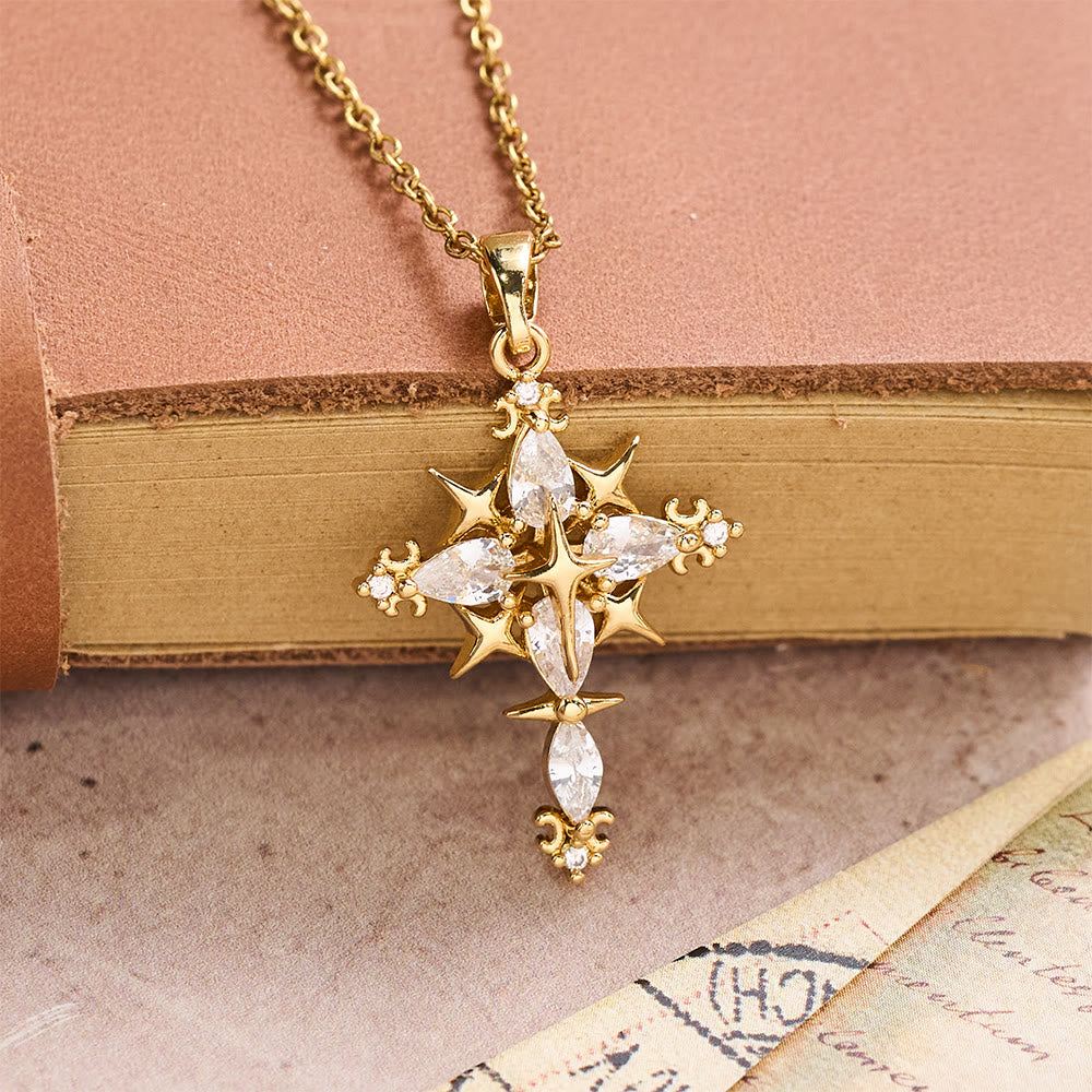 Christianartworkshop Star Accent Marquise Crystal Sacred Cross Pendant Necklace: Timeless Emblem of Radiant Heavenly Faith - image 3