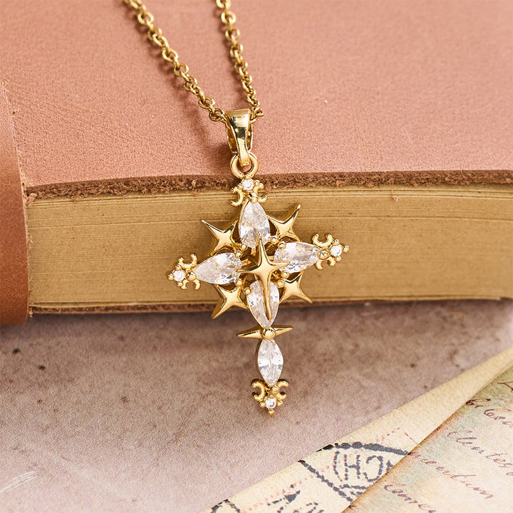 Christianartworkshop Star Accent Marquise Crystal Sacred Cross Pendant Necklace: Timeless Emblem of Radiant Heavenly Faith - image 3
