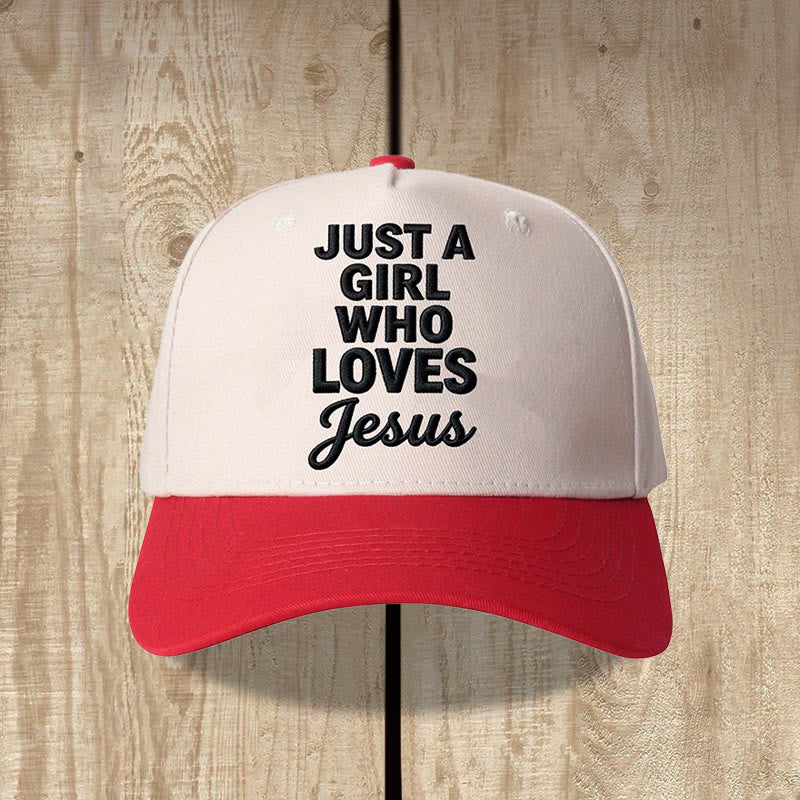 Christianartworkshop Just A Girl Who Loves Vertical Stack Mixed Font Front Print  Adjustable Baseball Cap - Red - image 2