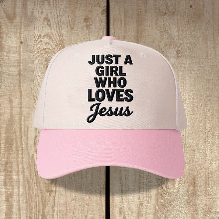 Christianartworkshop Just A Girl Who Loves Vertical Stack Mixed Font Front Print  Adjustable Baseball Cap - Pink - image 5