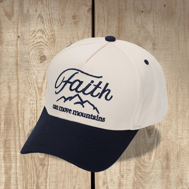 Christianartworkshop Faith Can Move Mountains Cursive Script Mountain Outline Front Embroidery Two Tone Adjustable Baseball Cap - Navy Blue - image 8