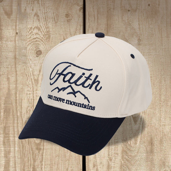 Christianartworkshop Faith Can Move Mountains Cursive Script Mountain Outline Front Embroidery Two Tone Adjustable Baseball Cap - Navy Blue - image 8