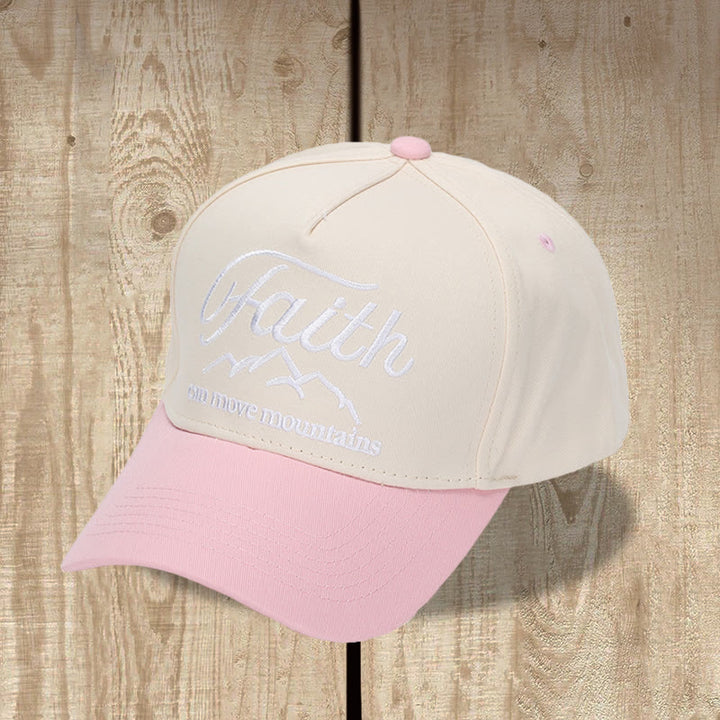 Christianartworkshop Faith Can Move Mountains Cursive Script Mountain Outline Front Embroidery Two Tone Adjustable Baseball Cap - Pink - image 10