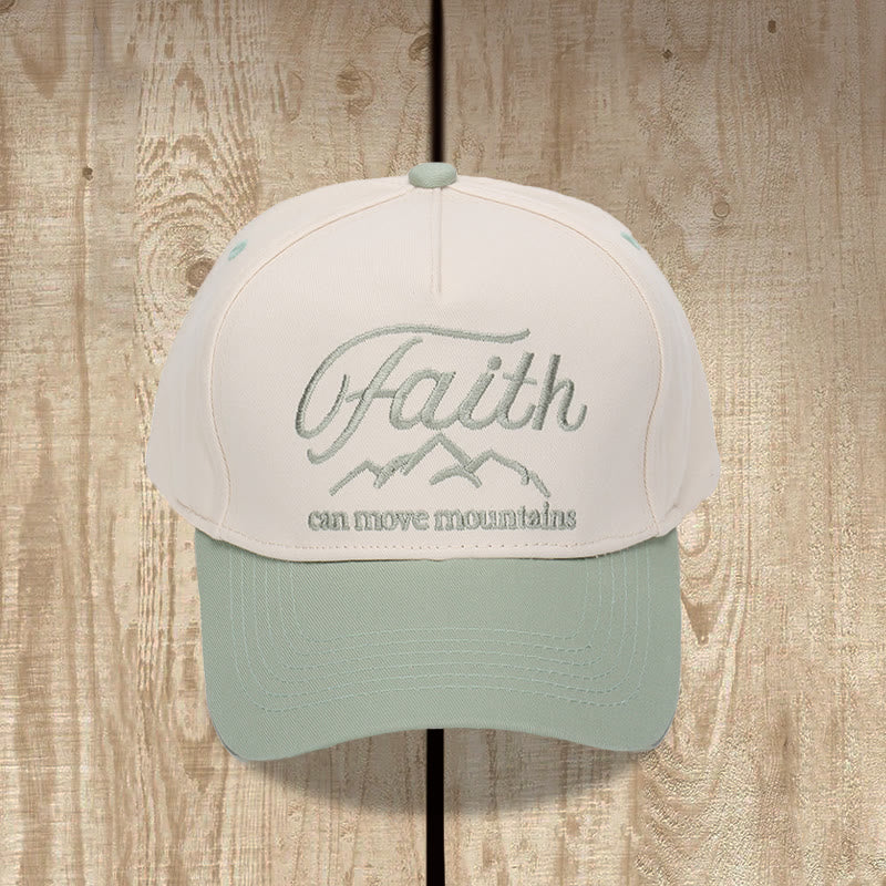 Christianartworkshop Faith Can Move Mountains Cursive Script Mountain Outline Front Embroidery Two Tone Adjustable Baseball Cap - image 6