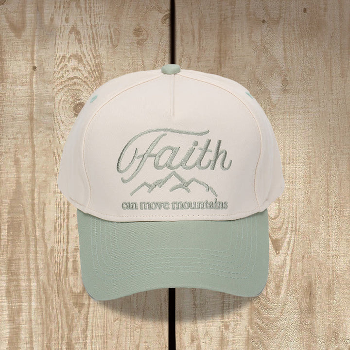 Christianartworkshop Faith Can Move Mountains Cursive Script Mountain Outline Front Embroidery Two Tone Adjustable Baseball Cap - image 6