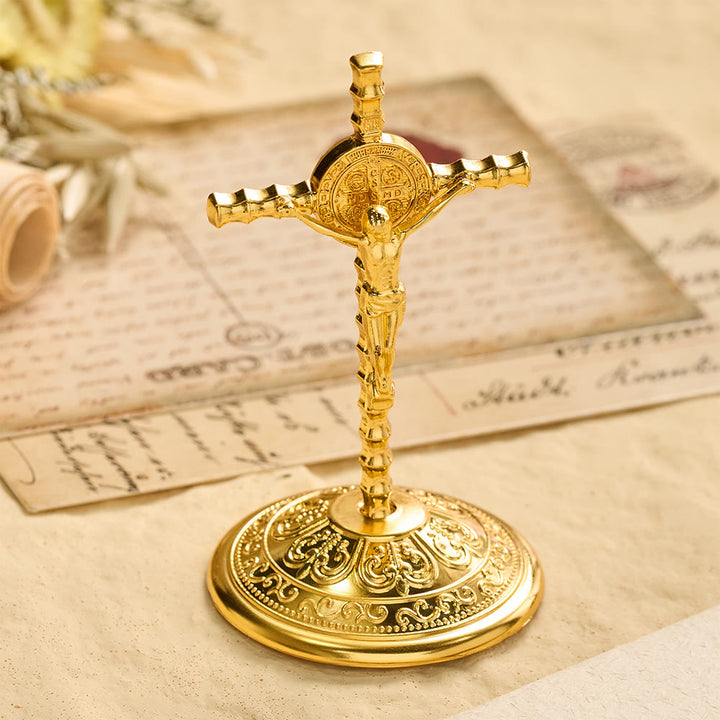 Christianartworkshop St. Benedict INRI Crucifix Desktop Ornament: A Daily Symbol of Sacred Protection and Redemption - image 0