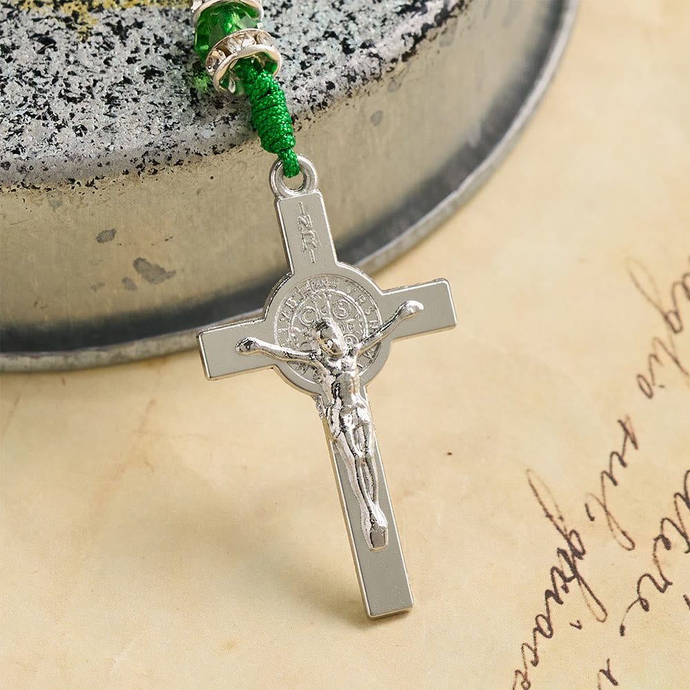 Christianartworkshop Emerald Transparent Round Bead Rosary With St. Patrick Saint Portrait Plaques & INRI Crucifix - image 4