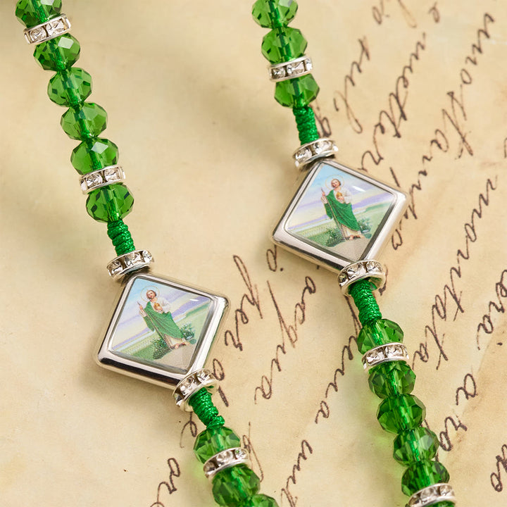 Christianartworkshop Emerald Transparent Round Bead Rosary With St. Patrick Saint Portrait Plaques & INRI Crucifix - image 5