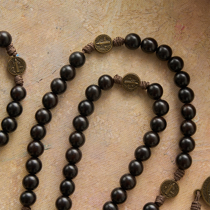 Christianartworkshop 15 Decade Polished Ebony Wood Bead Full St.Benedict Engraved Rosary - image 5