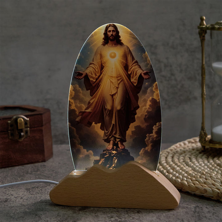 Christianartworkshop Glowing Divine Radiance Motif Table Lamp Cloud Sky Sacred Print Comforting Rest Night Light - image 3