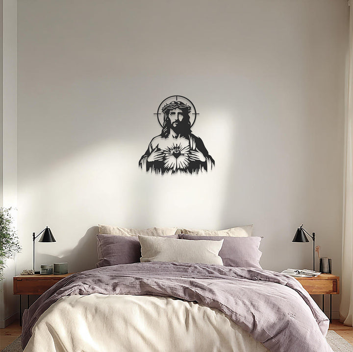 Christianartworkshop Sacred Heart Jesus Crown of Thorns Halo Silhouette Metal Wall Decor: Timeless Emblem of Boundless Divine Compassion - image 5
