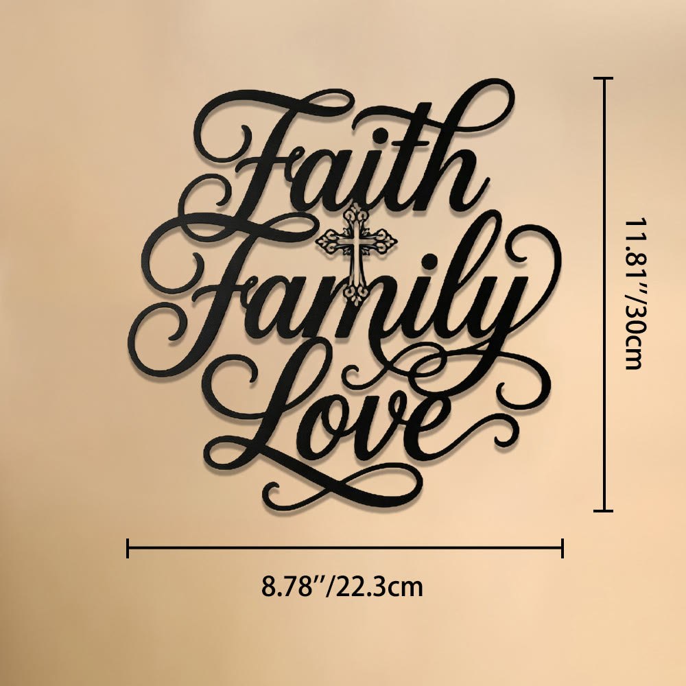 Christianartworkshop Faith Family Love Script Cross Accent Metal Wall Decor: Timeless Emblem of Sacred Household Blessing - 8.78''*11.81''*0.04''/22.3cm*30cm*0.1cm - image 7