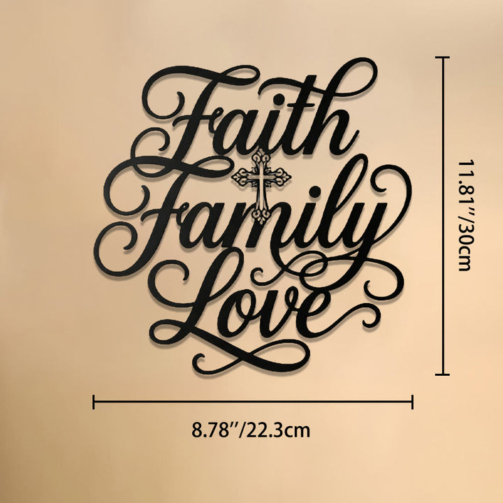 Christianartworkshop Faith Family Love Script Cross Accent Metal Wall Decor: Timeless Emblem of Sacred Household Blessing - 8.78''*11.81''*0.04''/22.3cm*30cm*0.1cm - image 7