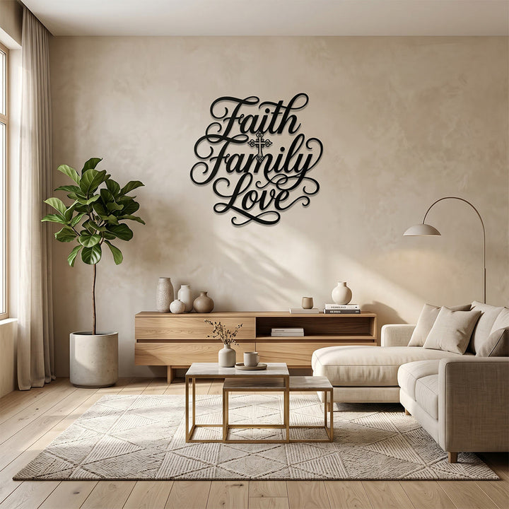 Christianartworkshop Faith Family Love Script Cross Accent Metal Wall Decor: Timeless Emblem of Sacred Household Blessing - image 5