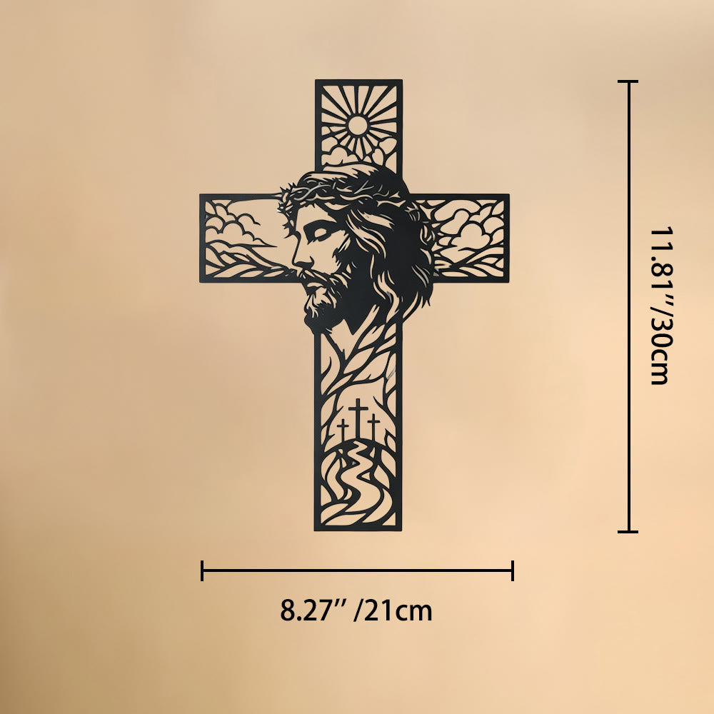Christianartworkshop Sun & Hill Landscape Jesus Profile Cross Metal Wall Decor: Timeless Emblem of Heavenly Grace and Eternal Hope - 8.26''*11.81''*0.04''/21cm*30cm*0.1cm - image 6