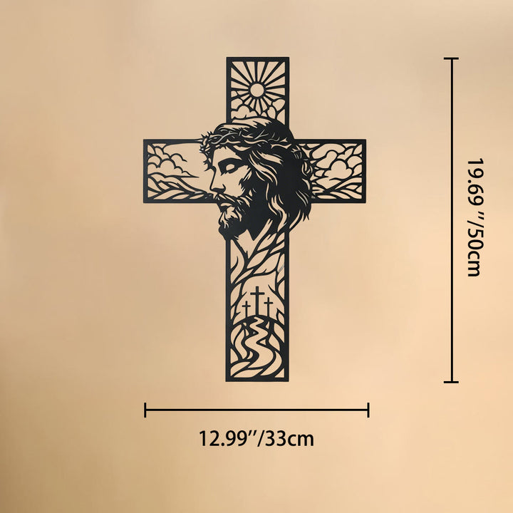 Christianartworkshop Sun & Hill Landscape Jesus Profile Cross Metal Wall Decor: Timeless Emblem of Heavenly Grace and Eternal Hope - 12.99''*19.69''*0.05''/33cm*50cm*0.12cm - image 8