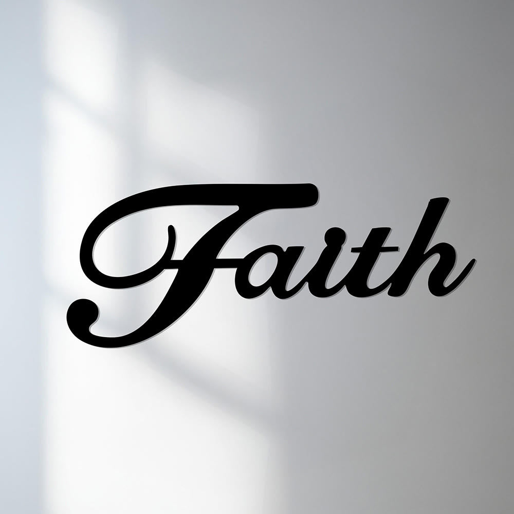 Christianartworkshop Elegant Cursive Faith Single Word Metal Wall Decor: Timeless Emblem of Steadfast Inner Belief - image 5