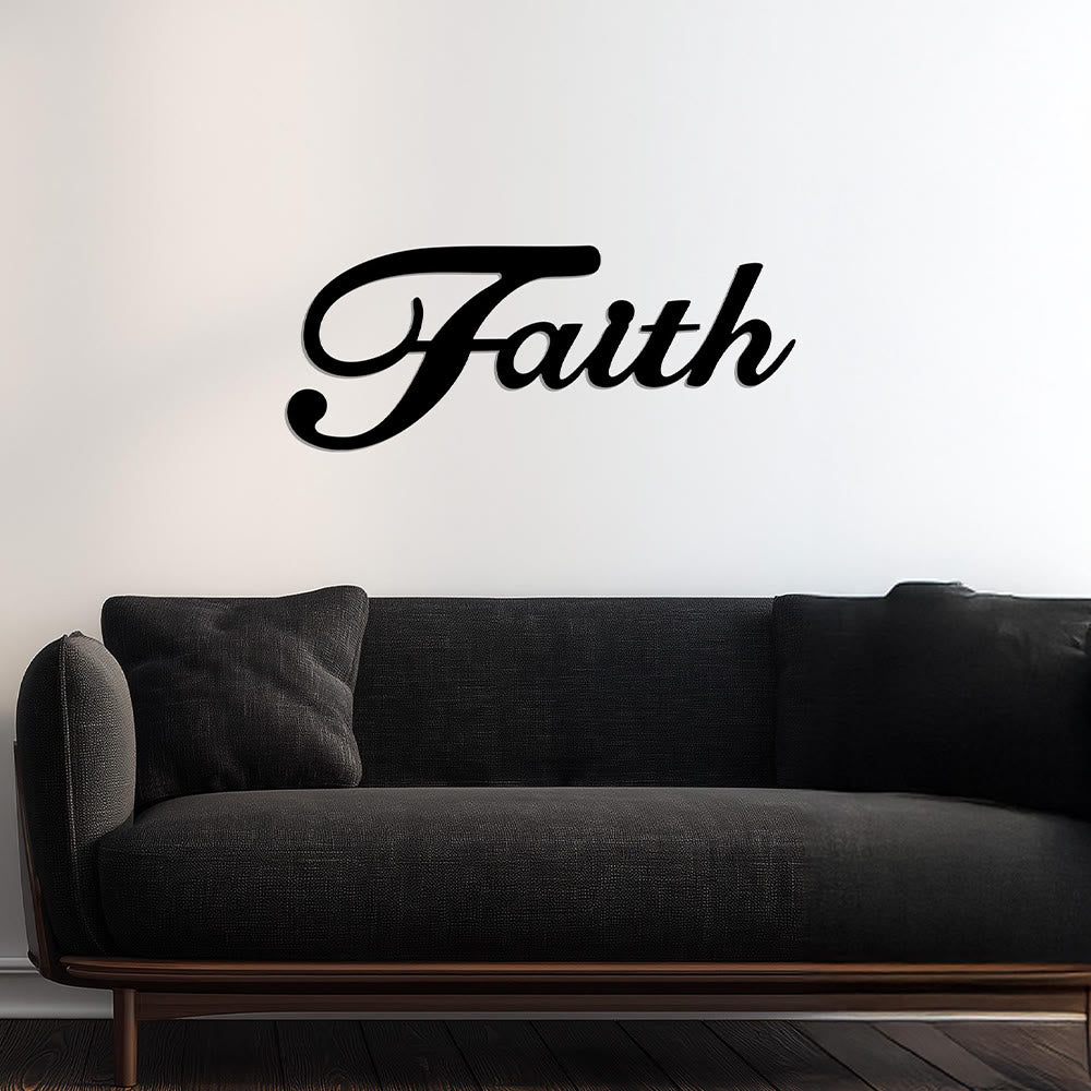 Christianartworkshop Elegant Cursive Faith Single Word Metal Wall Decor: Timeless Emblem of Steadfast Inner Belief - image 4