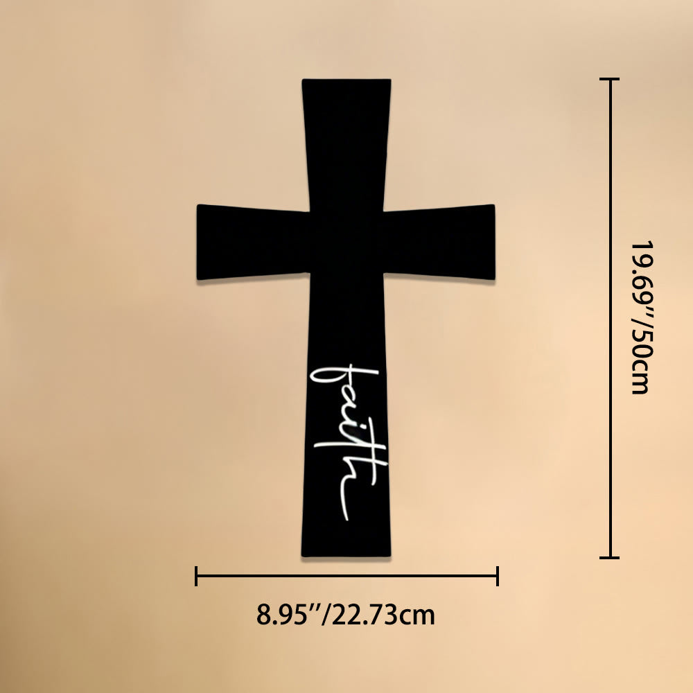 Christianartworkshop Minimal Solid Cross With Vertical Faith Cursive Metal Wall Decor: Timeless Emblem of Steadfast Spiritual Conviction - 8.75''*19.69''*0.05''/22.73cm*50cm*0.12cm - image 7