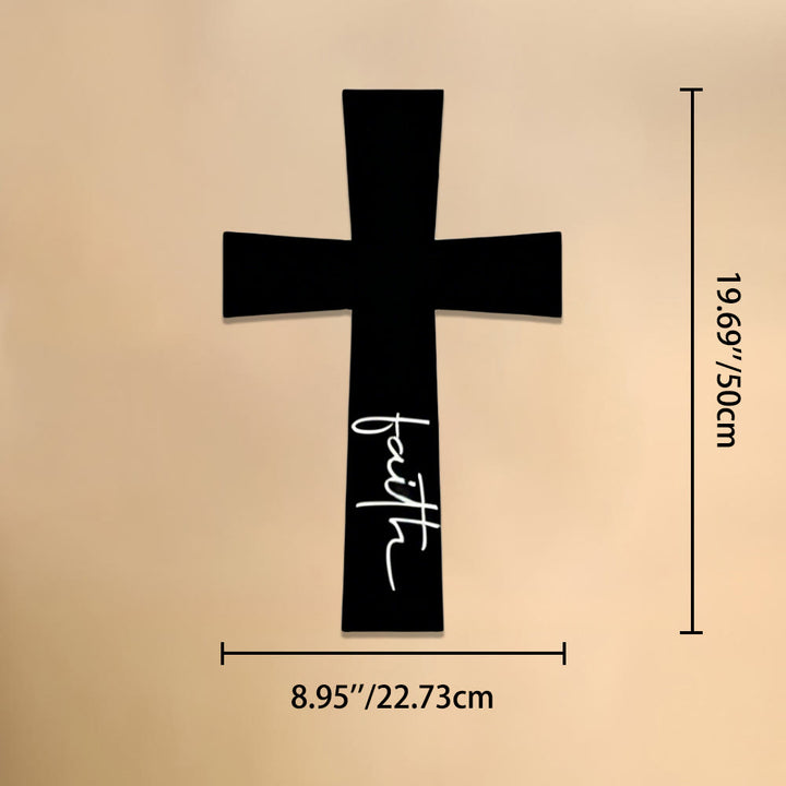 Christianartworkshop Minimal Solid Cross With Vertical Faith Cursive Metal Wall Decor: Timeless Emblem of Steadfast Spiritual Conviction - 8.75''*19.69''*0.05''/22.73cm*50cm*0.12cm - image 7