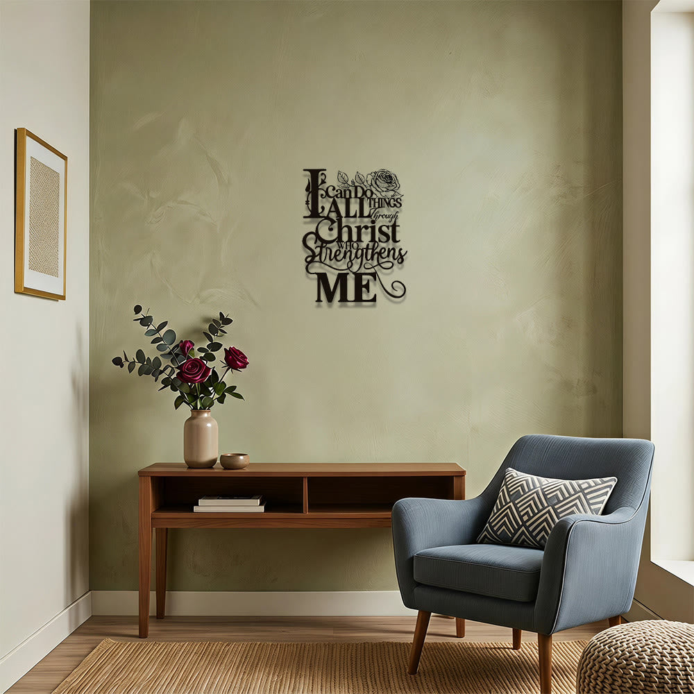 Christianartworkshop Rose Floral Philippians 4:13 Verse Script Metal Wall Decor: Timeless Emblem of Inner Spiritual Strength - image 3