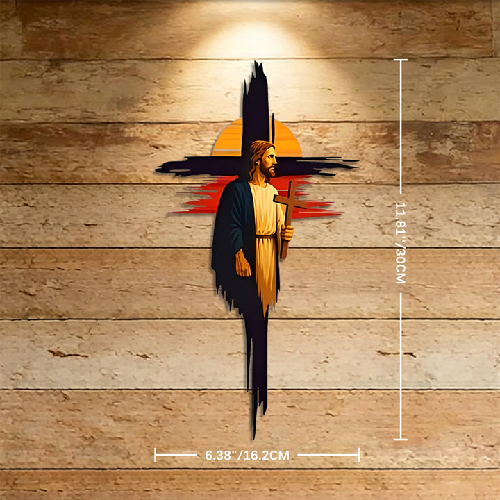 Christianartworkshop Brushstroke Cross Jesus Sunset Landscape Metal Wall Decor: Timeless Emblem of Sacred Redemptive Grace - 6.38''*11.81''*0.04''/16.2cm*30cm*0.1cm - image 5