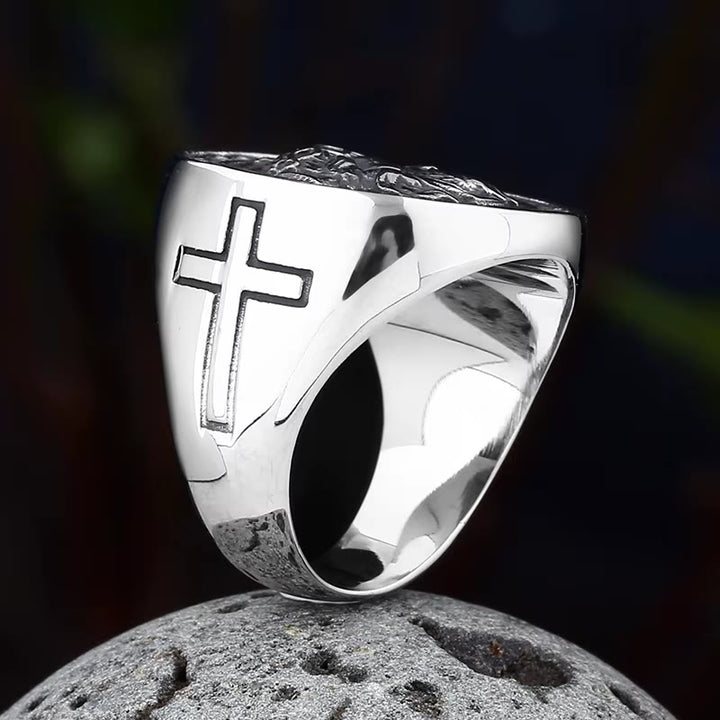 Christianartworkshop Round Plaque Crown of Thorns Jesus Scroll Border Signet Ring: Timeless Emblem of Unshakable Sacred Faith - image 8