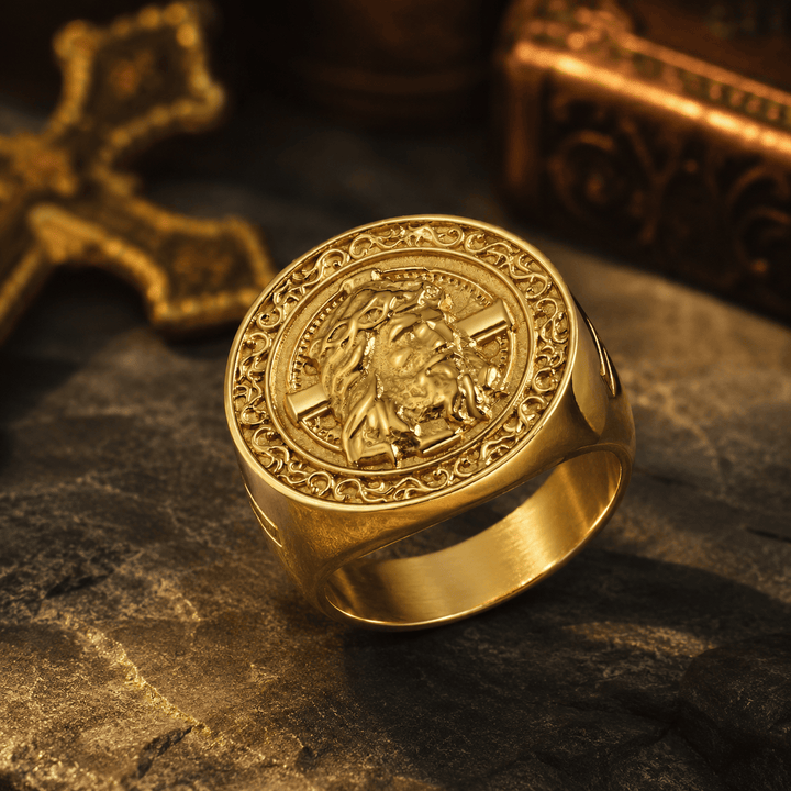 Christianartworkshop Round Plaque Crown of Thorns Jesus Scroll Border Signet Ring: Timeless Emblem of Unshakable Sacred Faith - image 10