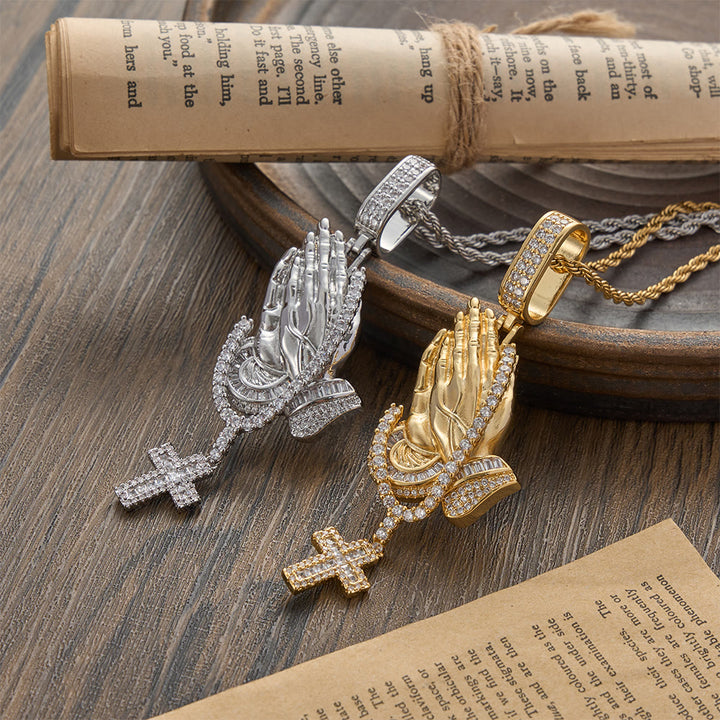 Christianartworkshop Praying Hand Stone Wreath Cross Necklace: Timeless Emblem of Abiding Divine Peace - image 1