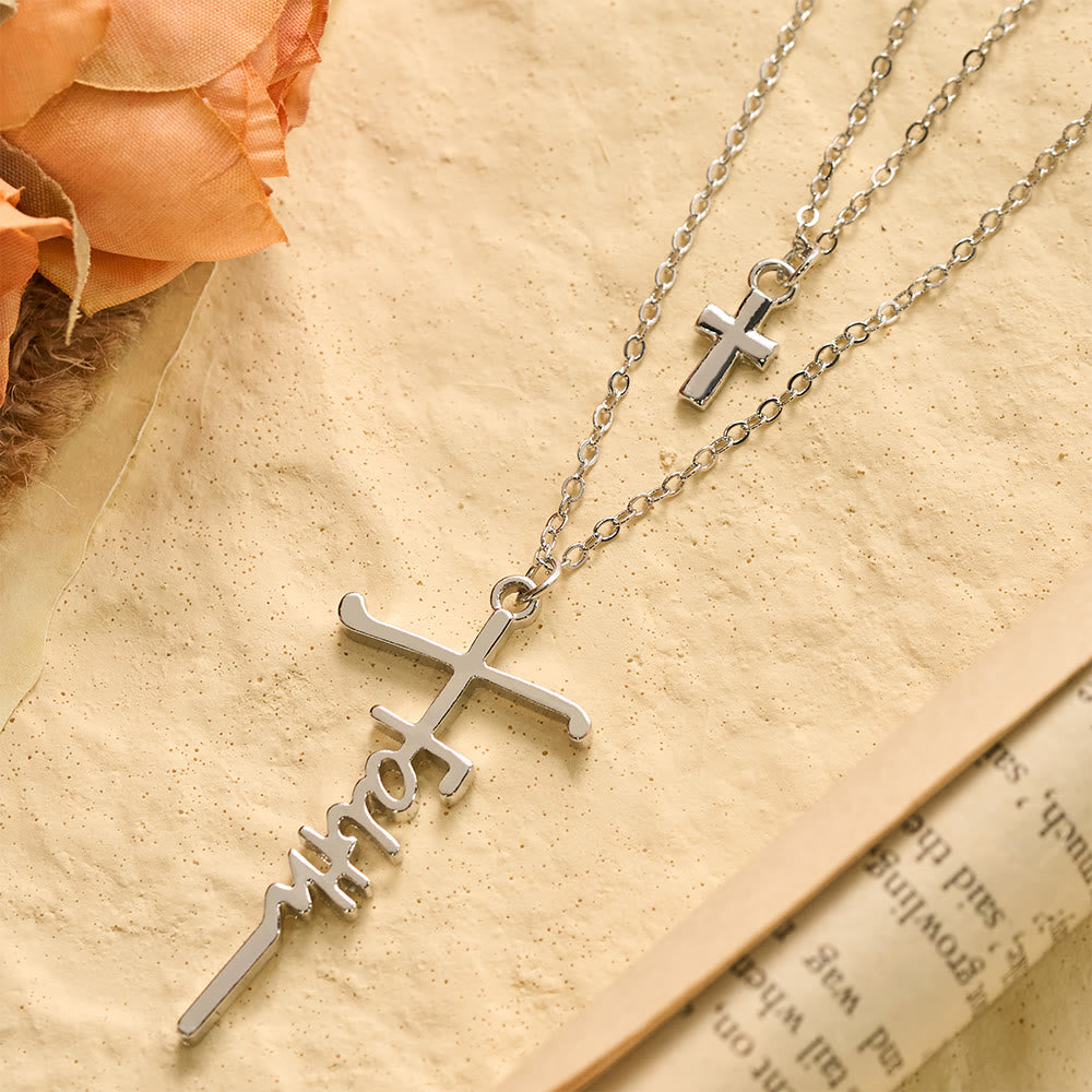 Christianartworkshop Dual-Chain Stacked Faith Cross Necklace: Timeless Emblem of Sincere Devout Prayer - Silver - image 4