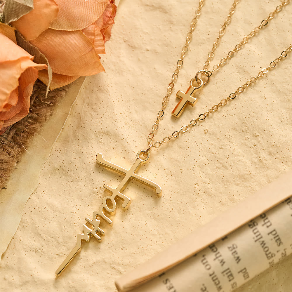 Christianartworkshop Dual-Chain Stacked Faith Cross Necklace: Timeless Emblem of Sincere Devout Prayer - Golden - image 0