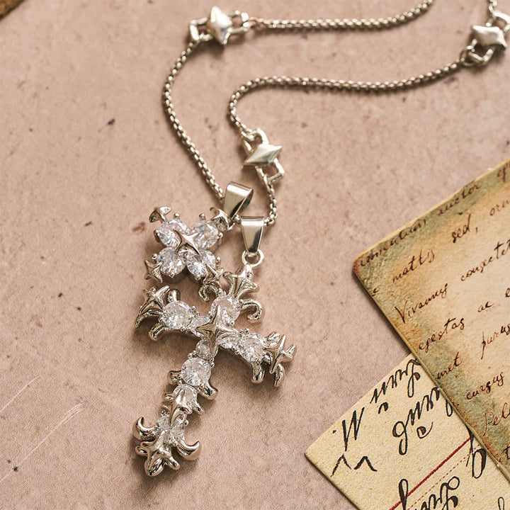 Christianartworkshop Star Accent Stone Inlaid Double Cross Layered Necklace: Timeless Emblem of Sincere Devout Prayer - image 5
