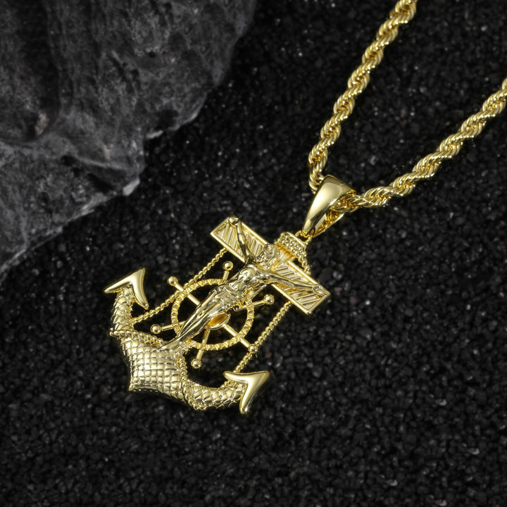 Christianartworkshop Integrated Ship Wheel Crucifix Anchor Pendant: Timeless Emblem of Steadfast Spiritual Trust - image 1