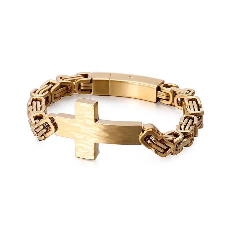 Christianartworkshop Hammered Texture Flat Cross Wrist Bracelet: Personalized Emblem of Steadfast Heavenly Faith - Golden - image 2