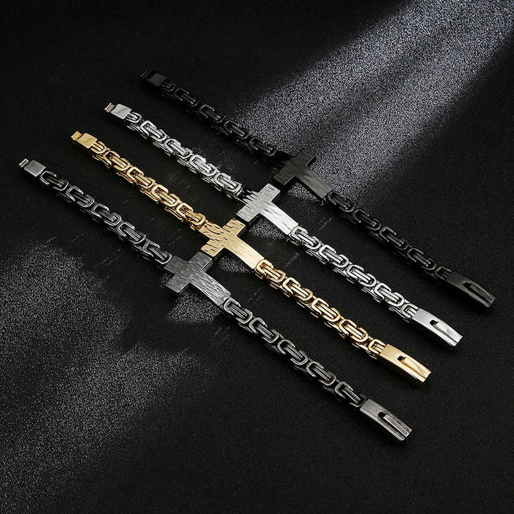 Christianartworkshop Hammered Texture Flat Cross Wrist Bracelet: Personalized Emblem of Steadfast Heavenly Faith - image 1