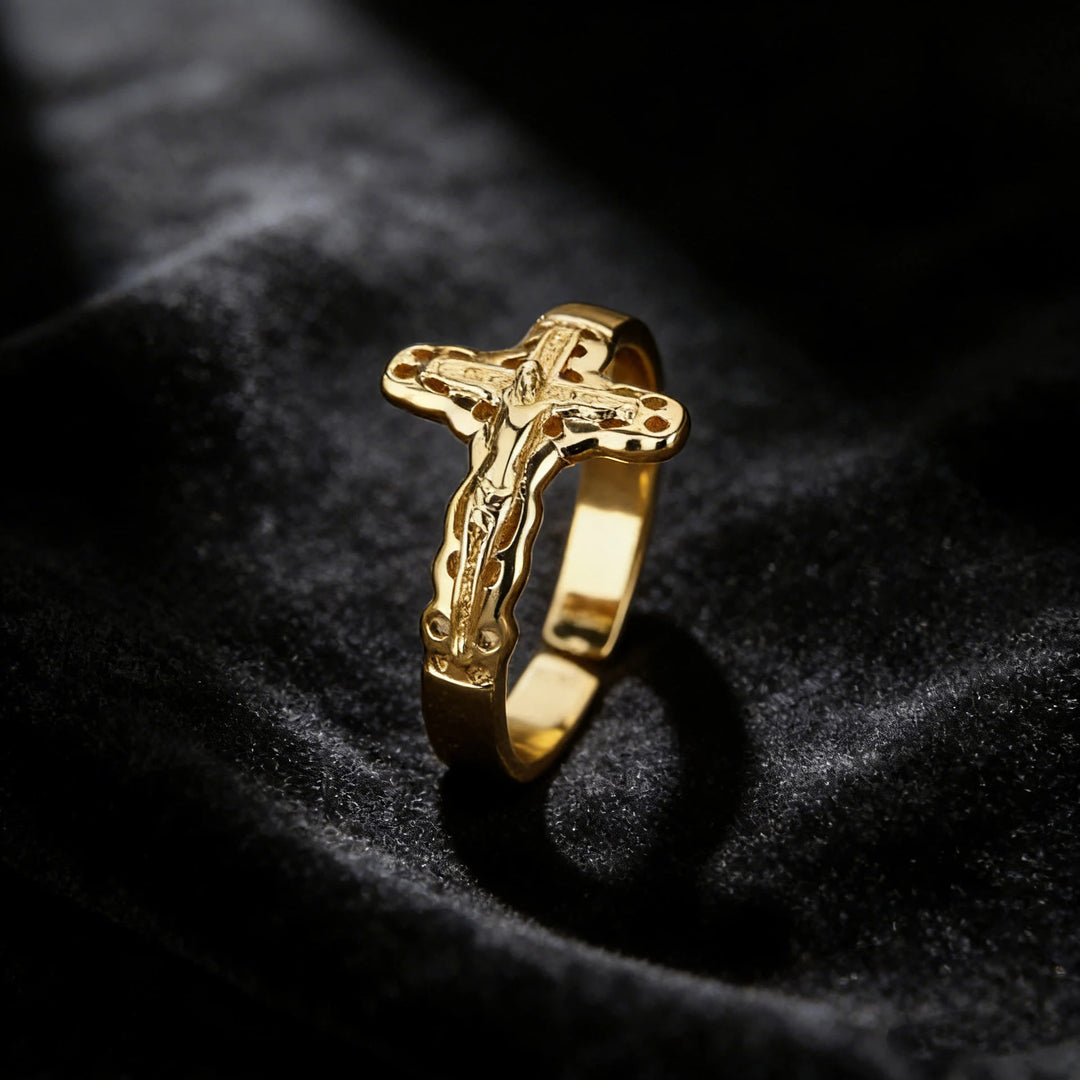 Christianartworkshop Hollow Outline Crucifix Adjustable Open Ring: Personalized Emblem of Steadfast Heavenly Faith - Golden(Suitable for US sizes 7-10) - image 0