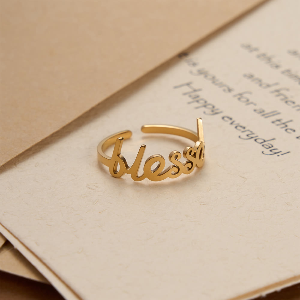 Christianartworkshop Cursive Blessed Word Open Adjustable Ring: Personalized Emblem of Steadfast Heavenly Faith - image 4