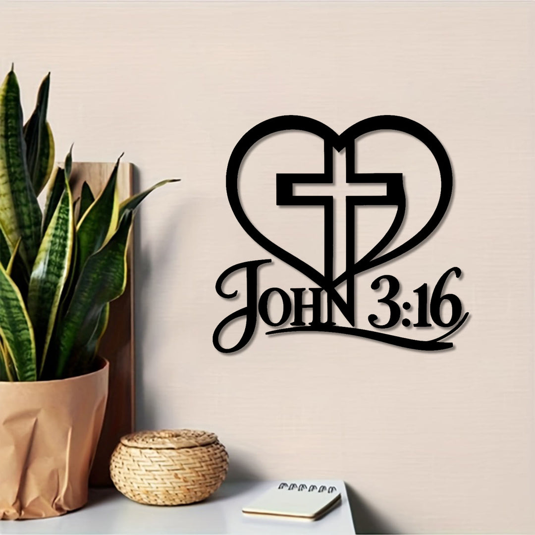 Christianartworkshop Heart Outline Cross John 3:16 Script Metal Wall Decor: Timeless Emblem of Sacred Redemptive Grace - image 3