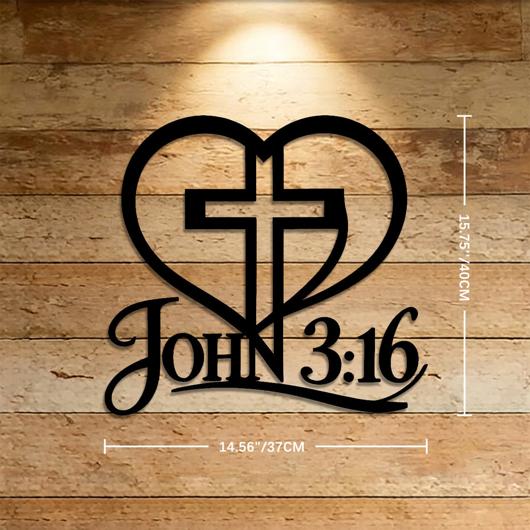 Christianartworkshop Heart Outline Cross John 3:16 Script Metal Wall Decor: Timeless Emblem of Sacred Redemptive Grace - 15.75''*14.56''*0.04''/40cm*37cm*0.1cm - image 5