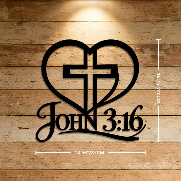 Christianartworkshop Heart Outline Cross John 3:16 Script Metal Wall Decor: Timeless Emblem of Sacred Redemptive Grace - 15.75''*14.56''*0.04''/40cm*37cm*0.1cm - image 5