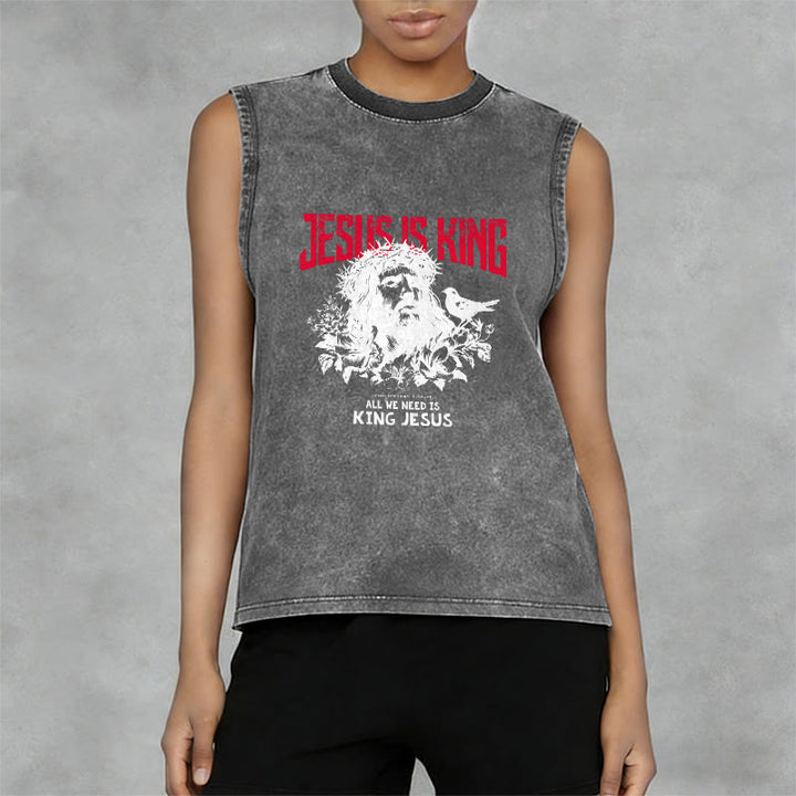 Christianartworkshop Jesus Is King Crown of Thorns Unisex Washed Tank Top - image 14