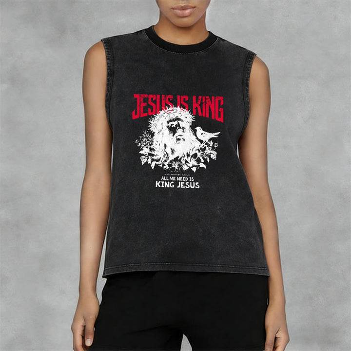 Christianartworkshop Jesus Is King Crown of Thorns Unisex Washed Tank Top - image 5