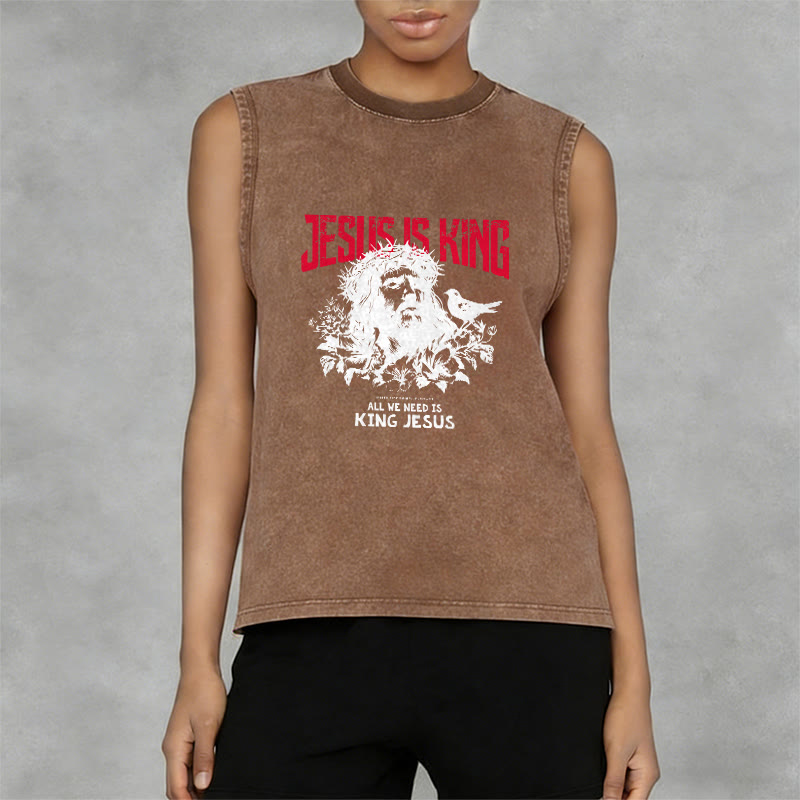 Christianartworkshop Jesus Is King Crown of Thorns Unisex Washed Tank Top - image 8