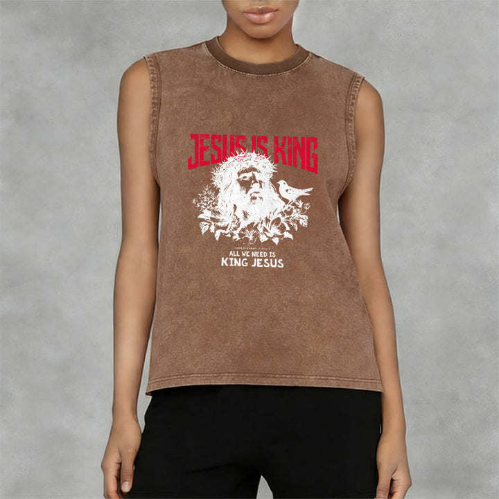 Christianartworkshop Jesus Is King Crown of Thorns Unisex Washed Tank Top - image 8