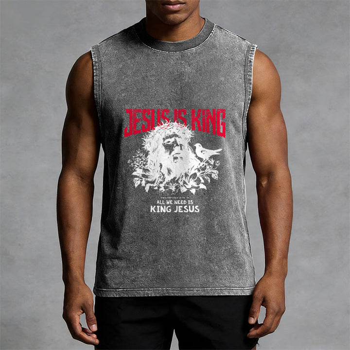 Christianartworkshop Jesus Is King Crown of Thorns Unisex Washed Tank Top - image 13
