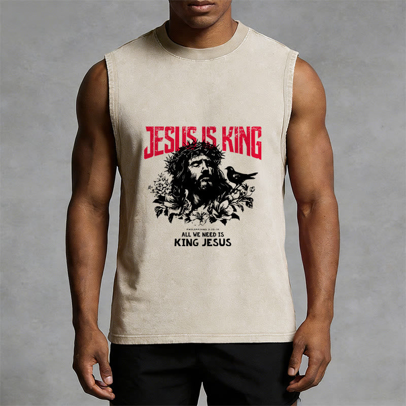 Christianartworkshop Jesus Is King Crown of Thorns Unisex Washed Tank Top - image 1